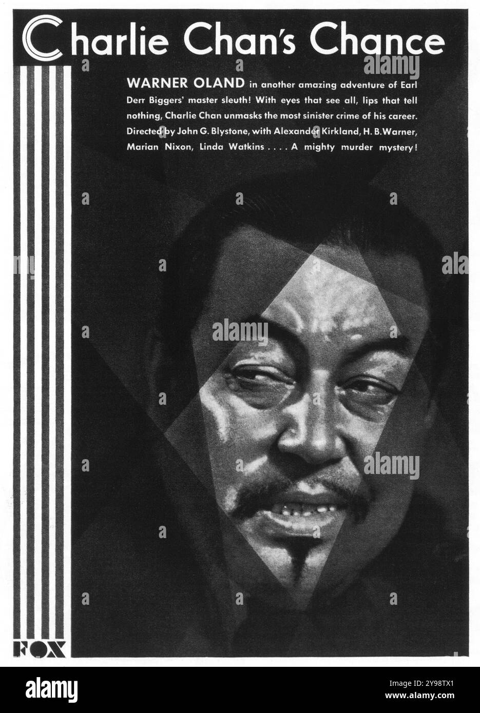 1932 il poster del film Chance di Charlie Chan - il mistero dell'omicidio pre-codice con Warner Oland nel ruolo del detective Charlie Chan. Diretto da John G. Blystone Foto Stock