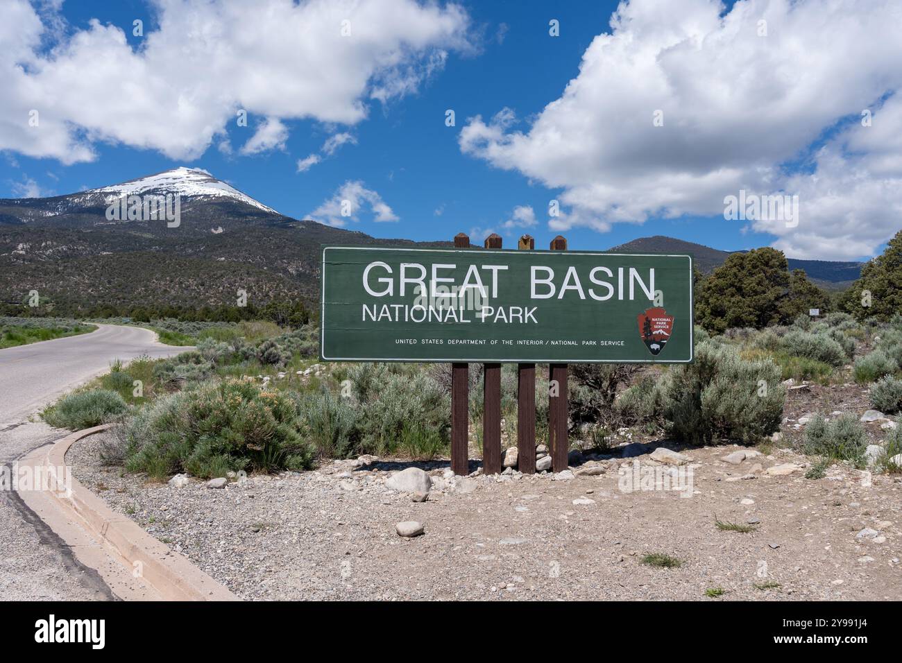 Il cartello d'ingresso del Great Basin National Park in Nevada, Stati Uniti Foto Stock