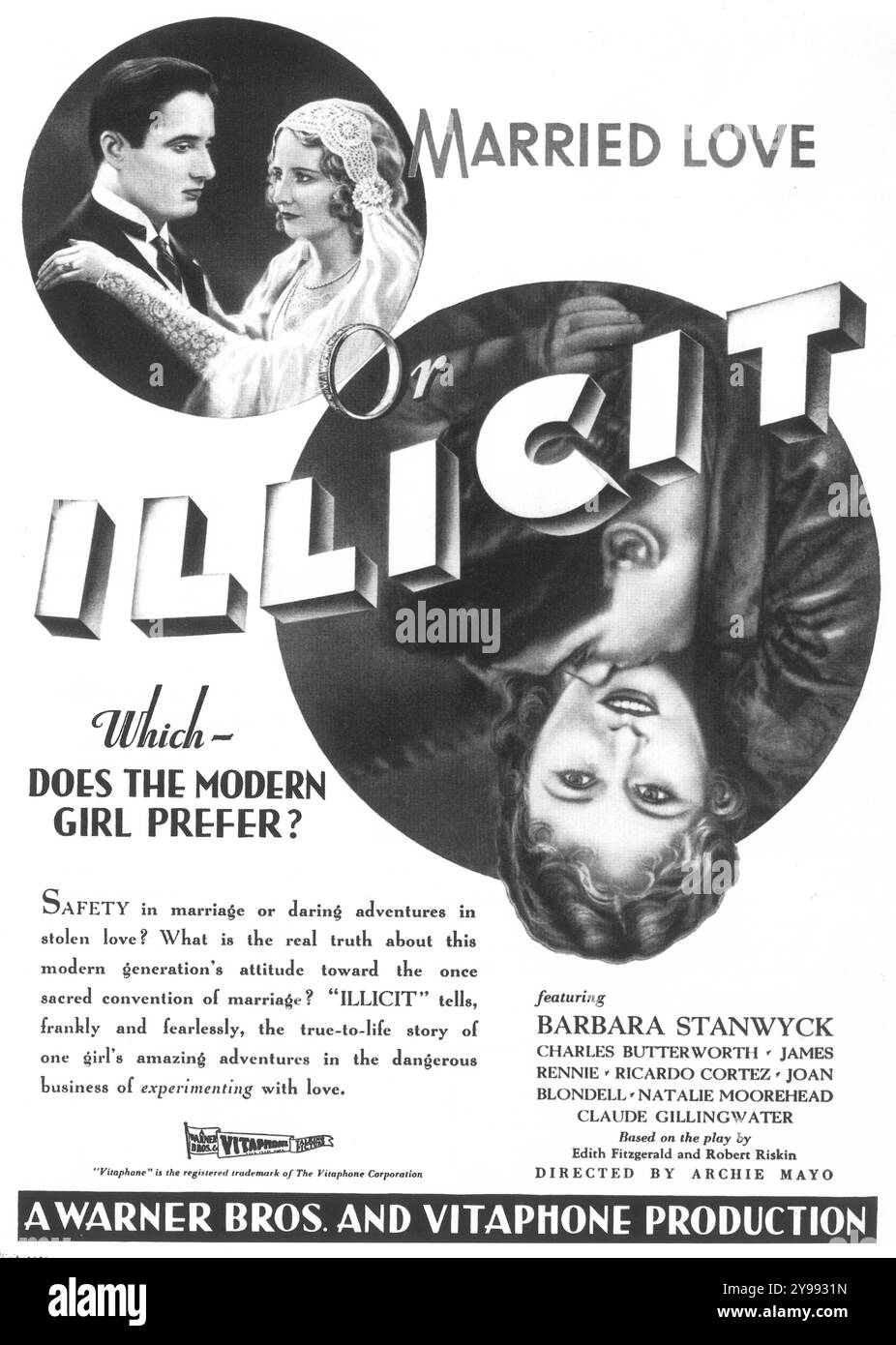 Poster del film illecito del 1931 - film drammatico pre-Code diretto da Archie Mayo; con Barbara Stanwyck, James Rennie. Warner Bros Foto Stock