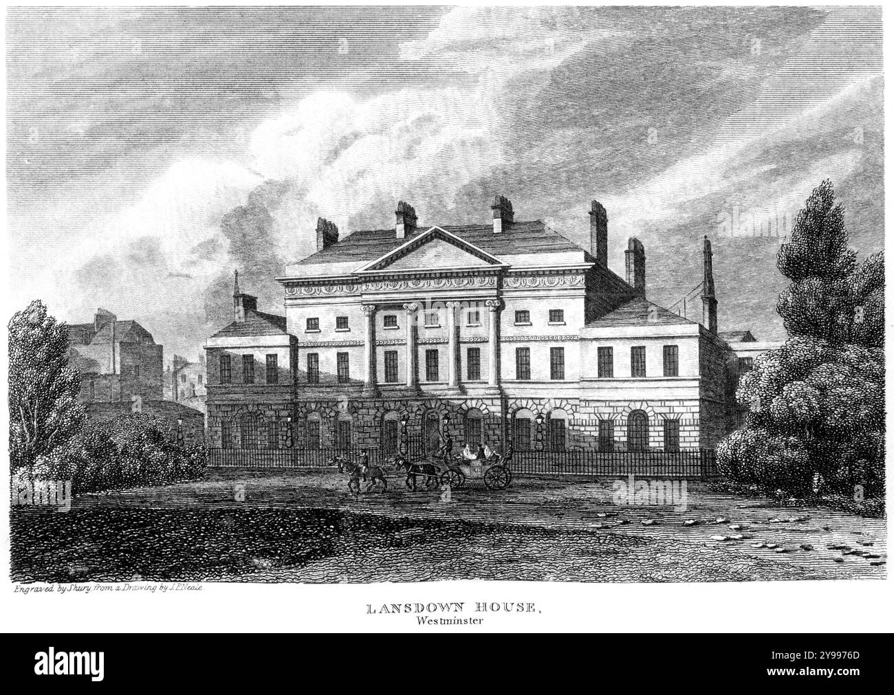 Un'incisione di Lansdown House, Westminster, Londra Regno Unito scansionata ad alta risoluzione da un libro pubblicato intorno al 1815. Ritenuto privo di copyright. Foto Stock