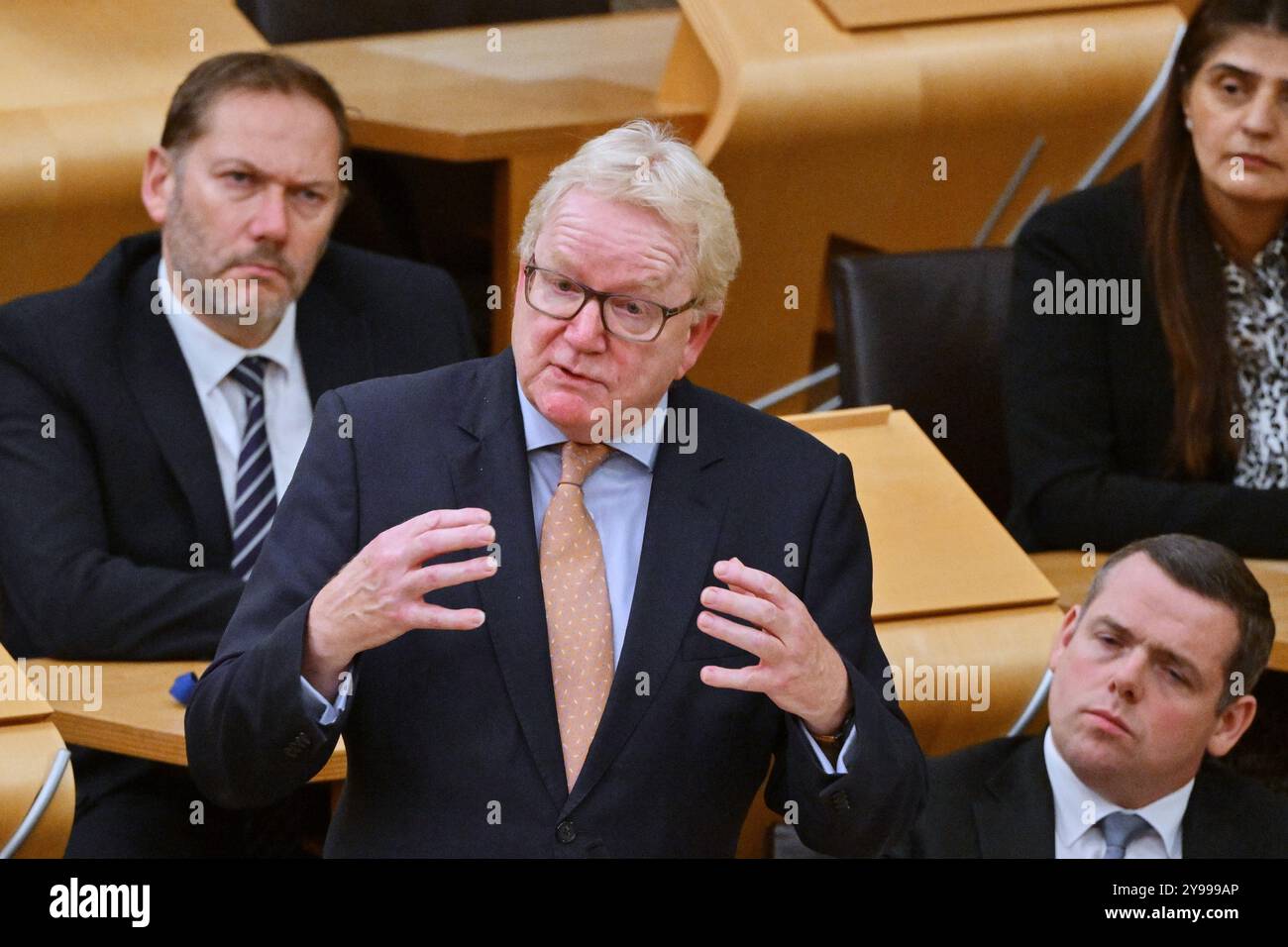 Edimburgo Scozia, Regno Unito 09 ottobre 2024. Jackson Carlaw MSP al Parlamento scozzese parla del 40° anniversario dell'esplosione della bomba di Brighton. credito sst/alamy notizie in diretta Foto Stock