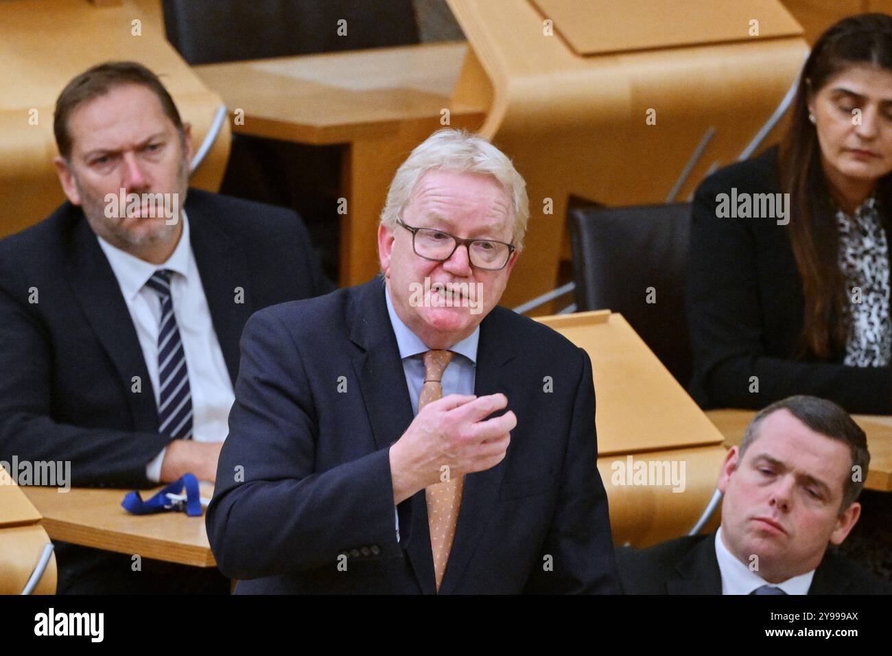 Edimburgo Scozia, Regno Unito 09 ottobre 2024. Jackson Carlaw MSP al Parlamento scozzese parla del 40° anniversario dell'esplosione della bomba di Brighton. credito sst/alamy notizie in diretta Foto Stock