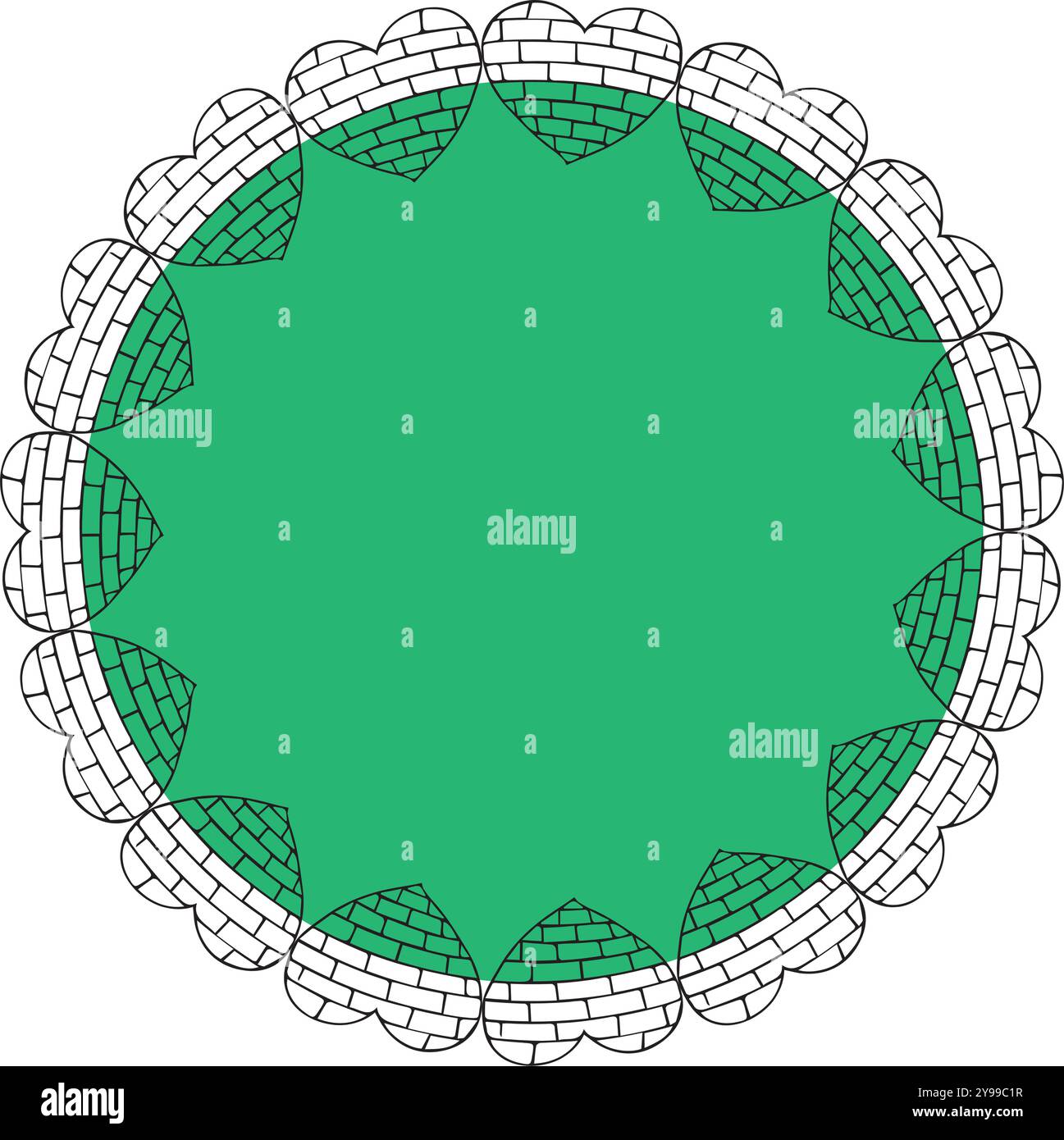 Cornice vettoriale a cerchio verde realizzata con cuori neri Illustrazione Vettoriale