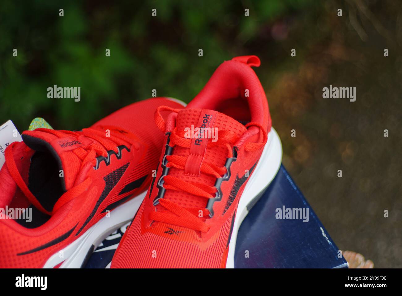 Tyumen, Russia - 20 giugno 2024: Logo Reebok Red sneakers. Reebok è una calzatura atletica globale Foto Stock