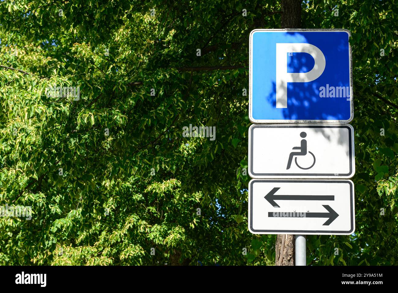 Segnali per il parcheggio per disabili in città Foto Stock