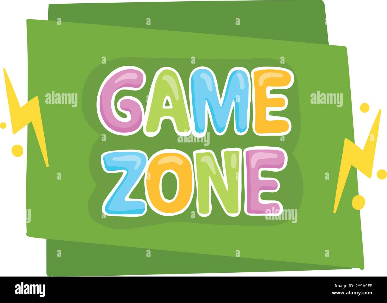 Adesivo della zona di gioco Cartoon Kids. Sala giochi per bambini, club di intrattenimento per bambini e badge della zona giochi illustrazione vettoriale piatta su sfondo bianco Illustrazione Vettoriale