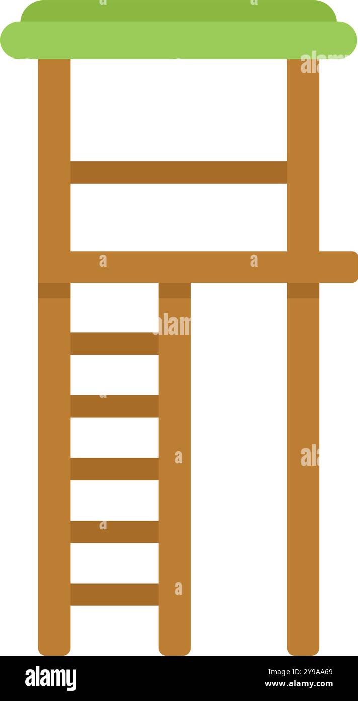 Questa colorata illustrazione presenta una torre in legno con un baldacchino verde, perfetta per rappresentare il gioco all'aperto e le avventure dell'infanzia Illustrazione Vettoriale