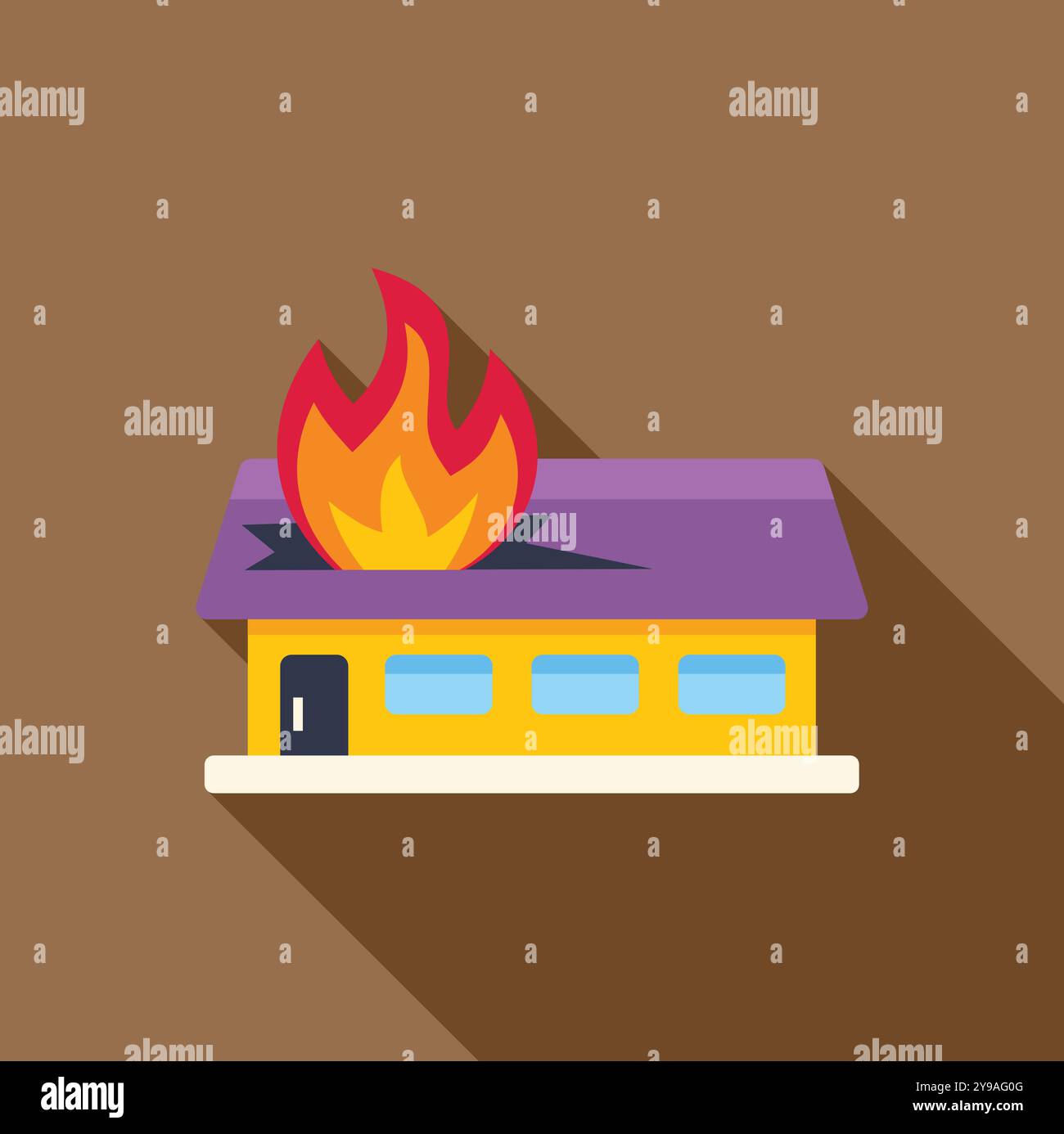 Fuoco sul tetto di un edificio, incendio doloso e vigili del fuoco Illustrazione Vettoriale