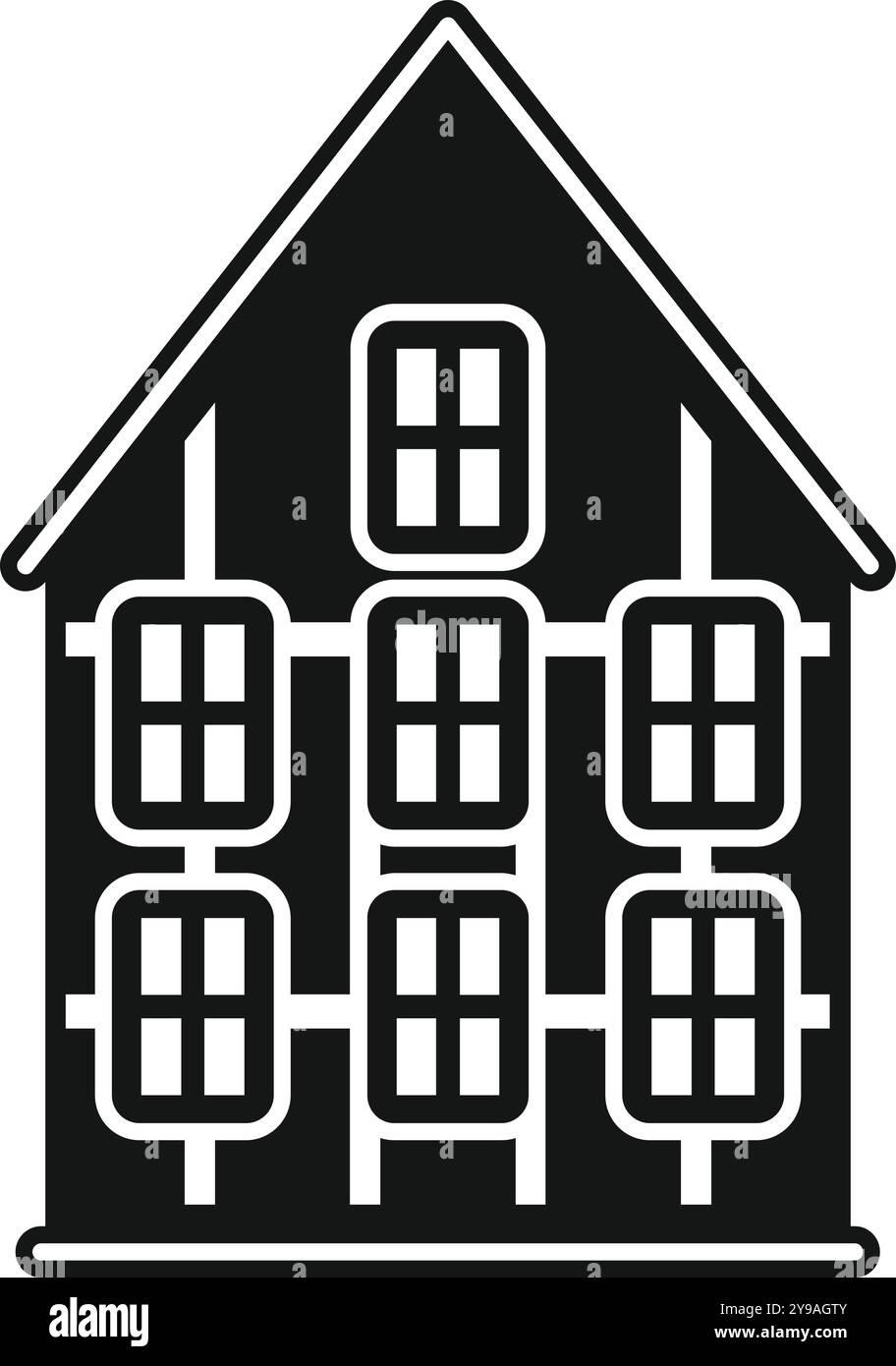 Silhouette nera di una casa privata con pannelli solari che generano elettricità utilizzando energia rinnovabile Illustrazione Vettoriale