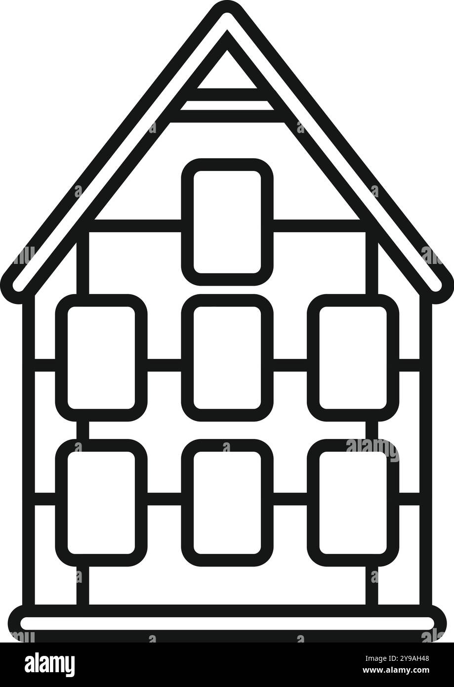 Disegno in linea di una casa che utilizza pannelli solari per generare energia rinnovabile Illustrazione Vettoriale