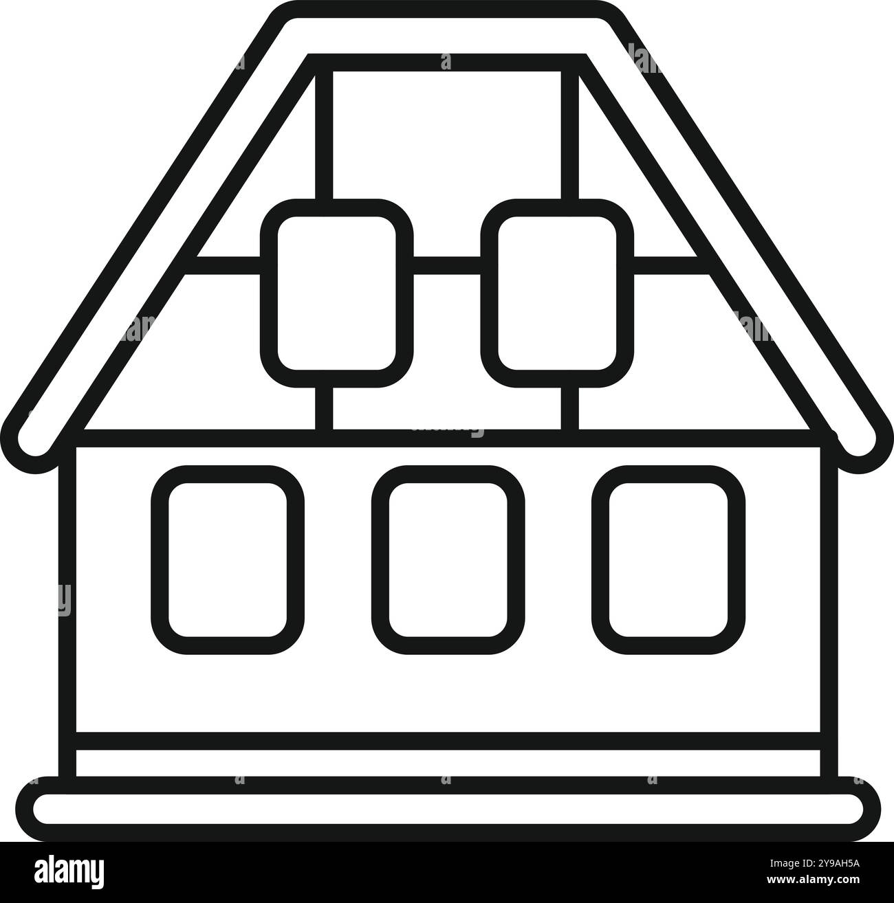 Disegno in linea di una casa con pannelli solari installati sul tetto, che rappresentano l'energia rinnovabile e la sostenibilità Illustrazione Vettoriale