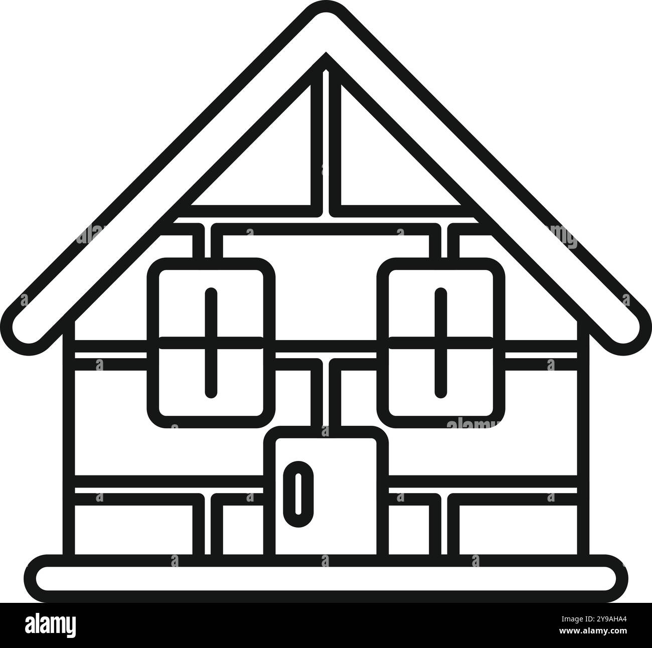 Disegno in linea di una casa ecocompatibile che utilizza fonti di energia alternative con pannelli solari installati sul tetto Illustrazione Vettoriale