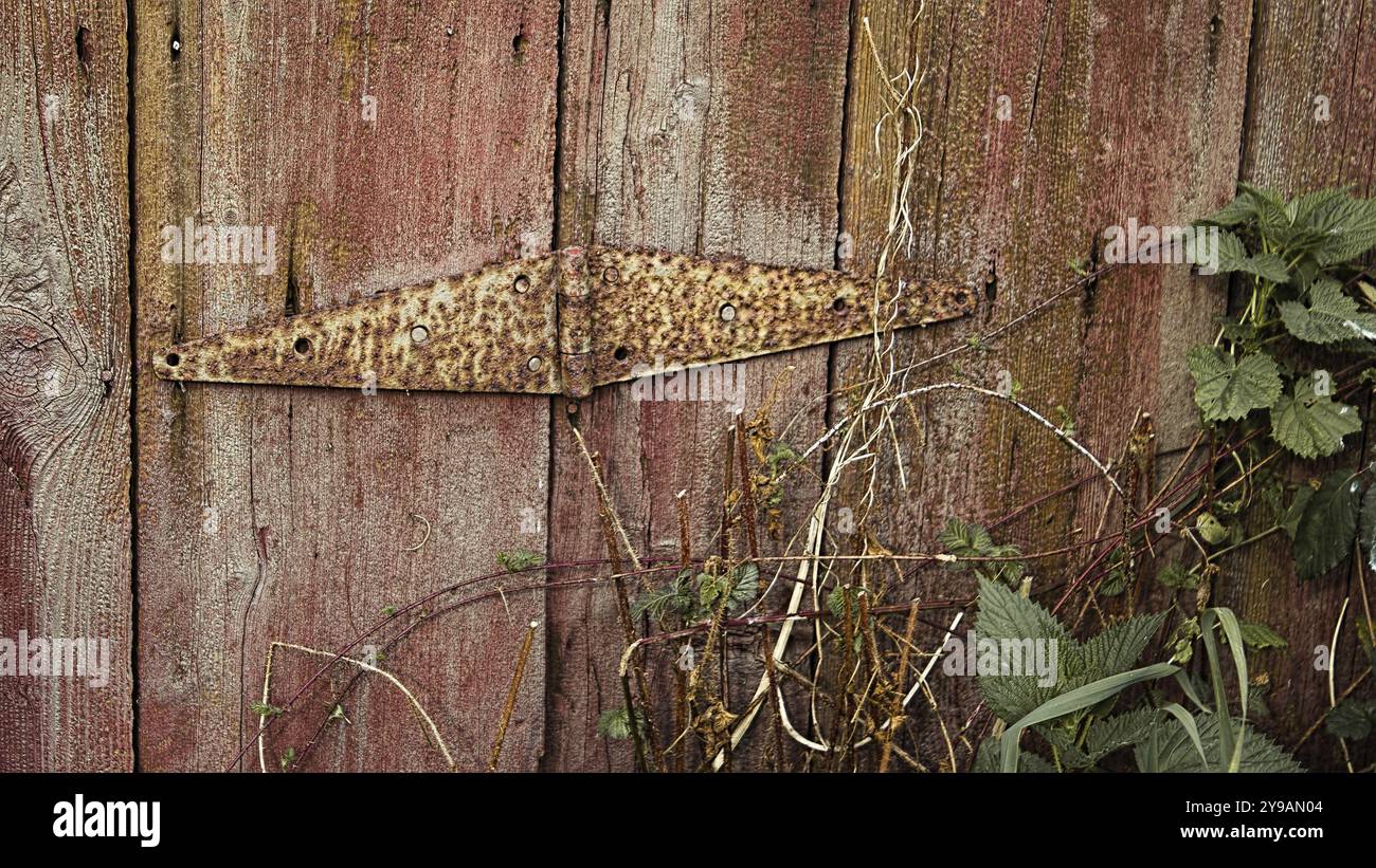 Abbandonato nel fienile, Cerniera porta, dettaglio Foto Stock