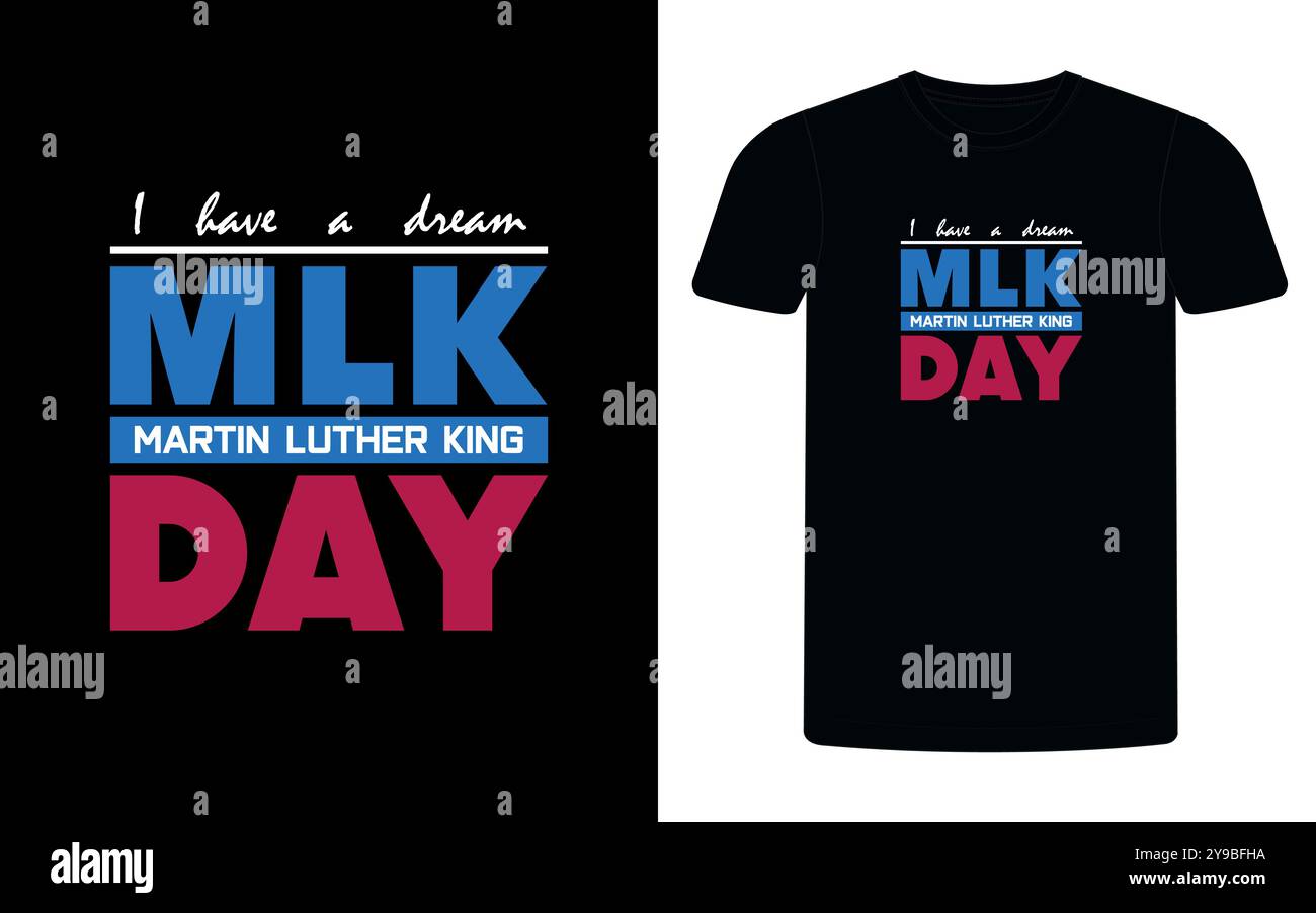 T-shirt da giorno Martin Luther king, T-shirt da giorno MLK, T-shirt da vacanza, T-shirt design, storia nera negli Stati Uniti. Illustrazione Vettoriale