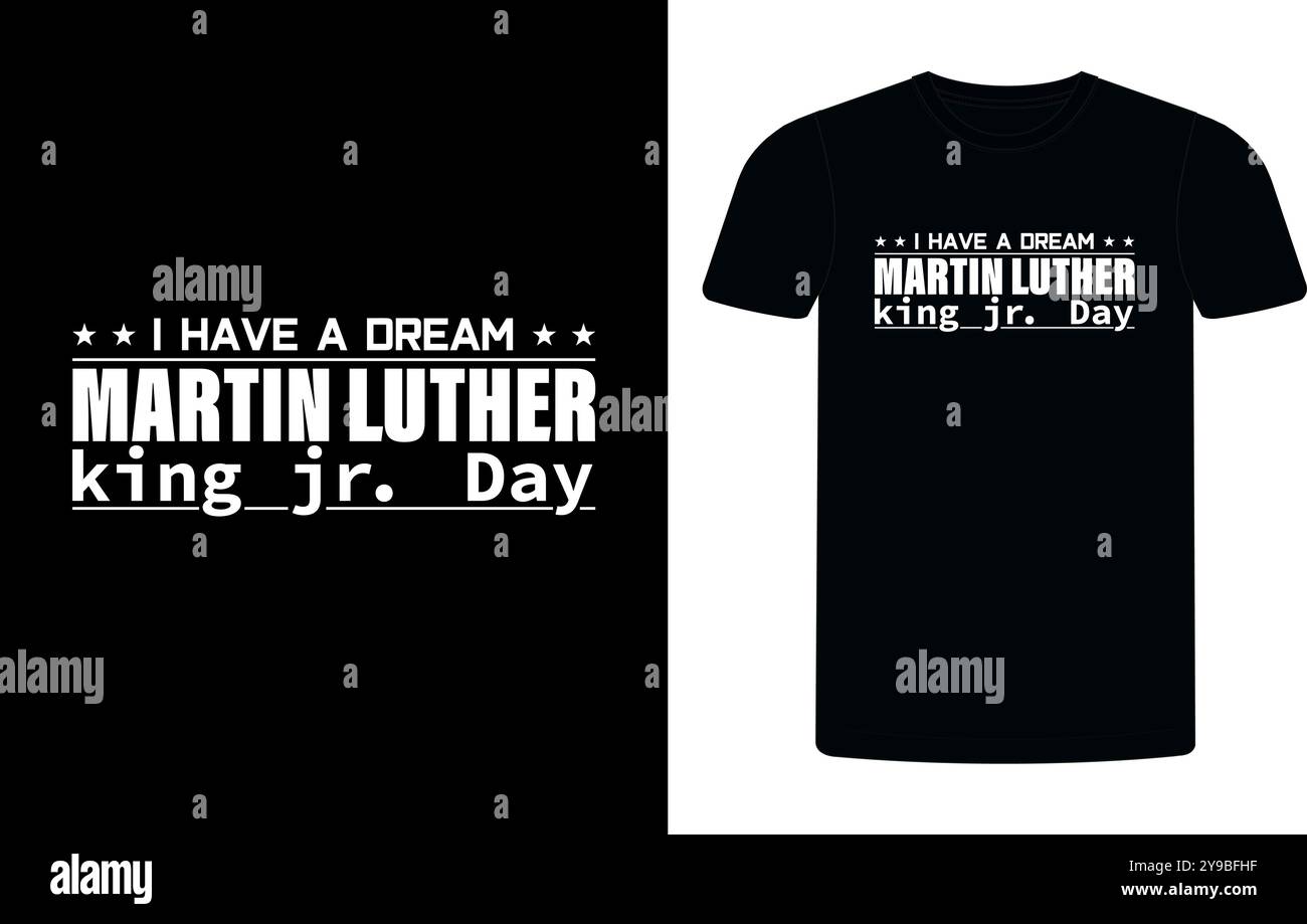 T-shirt da giorno Martin Luther king, T-shirt da giorno MLK, T-shirt da vacanza, T-shirt design, storia nera negli Stati Uniti. Illustrazione Vettoriale