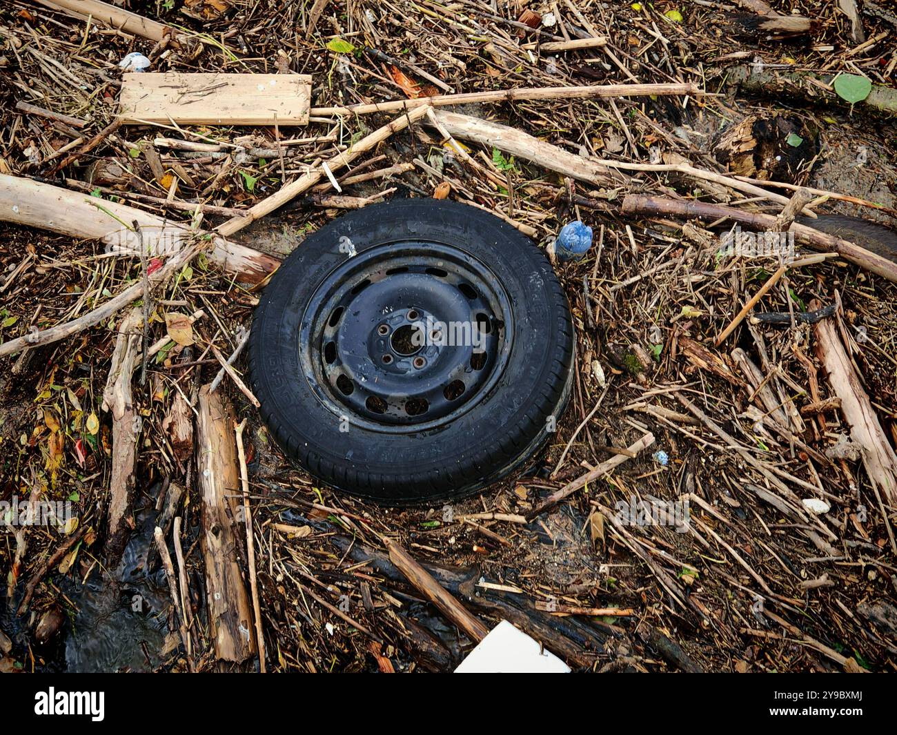 rifiuti di plastica qui nella protezione dell'ambiente e della salute rifiuti di plastica qui nella protezione dell'ambiente Foto Stock