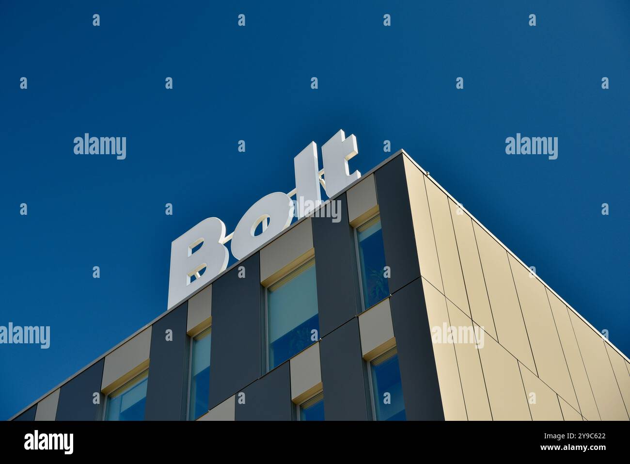 Sede centrale di Unicorn Company, Bolt, azienda specializzata nella mobilità high-tech, car sharing e ride sharing, fornitura di cibo e generi alimentari a Tallinn, Estonia. Foto Stock