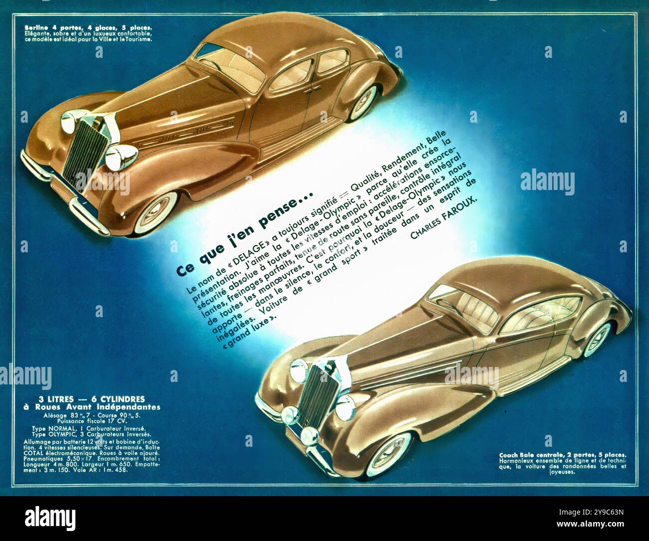 Delage 3 litri (1946) - pubblicità di auto d'epoca Foto Stock