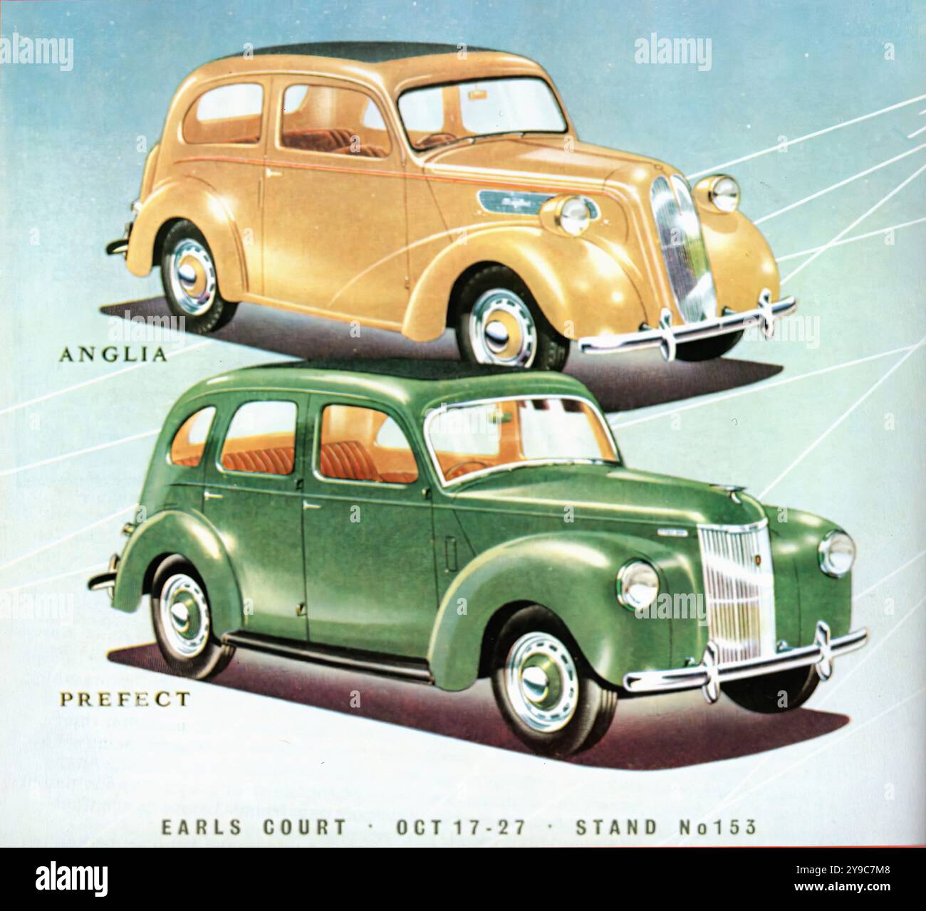 Ford Anglia E494A & Prefect E493A (1950) - pubblicità di auto d'epoca Foto Stock