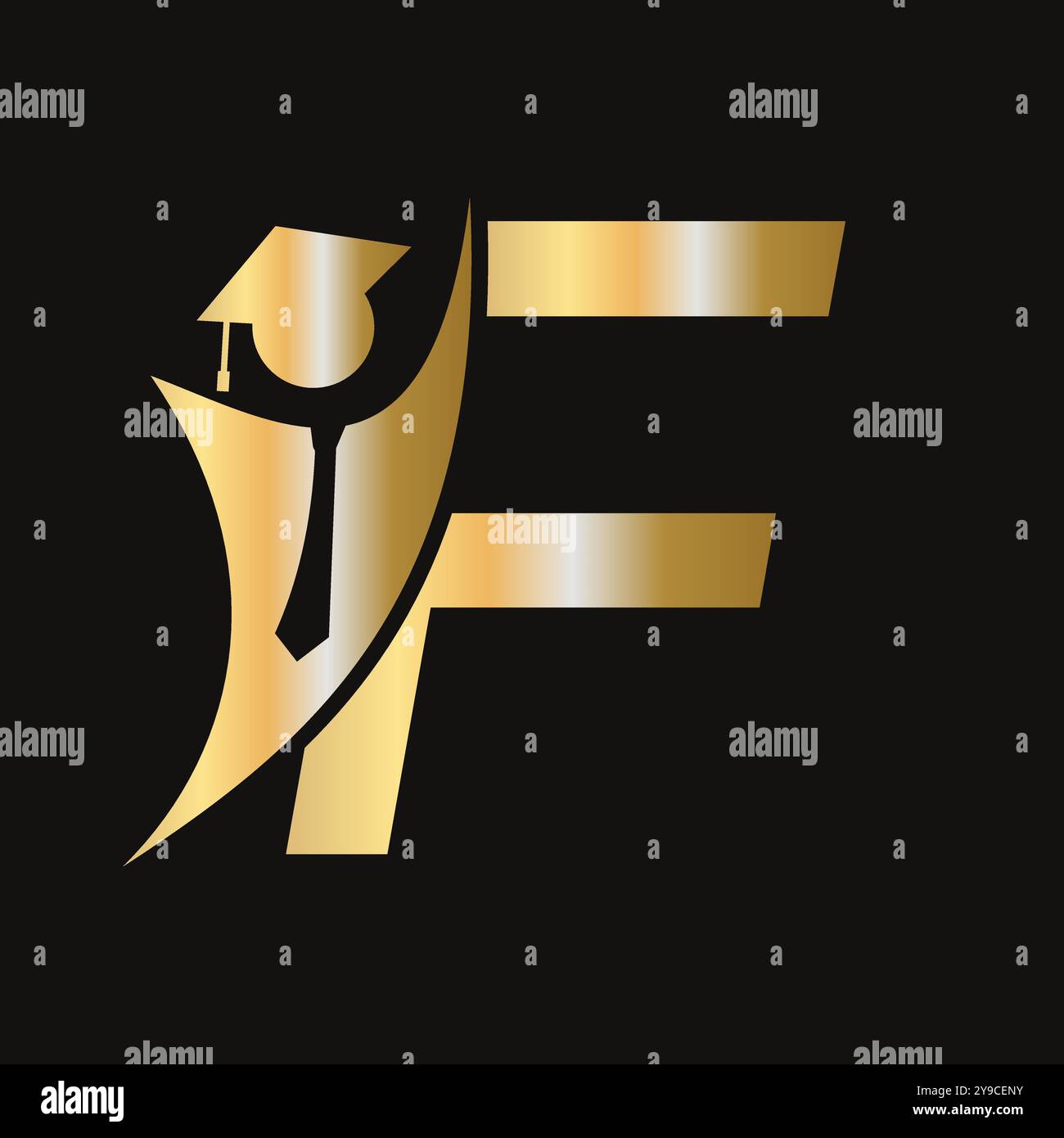 Logo Letter F Education con cappello per laureati. Simbolo del logo Academy Graduation Illustrazione Vettoriale