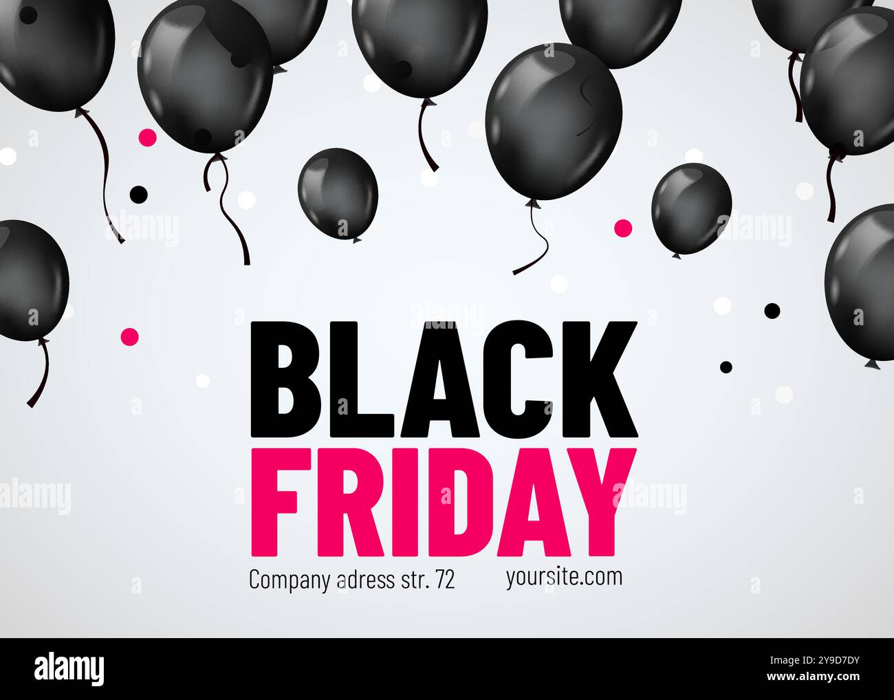 Poster di vendita del Black Friday con mazzo di palloncini brillanti e scuri isolato su sfondo bianco. Illustrazione vettoriale. Illustrazione Vettoriale