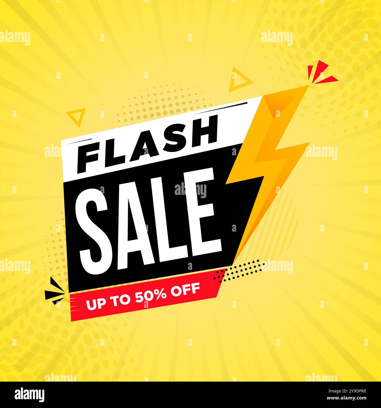 Modello di progettazione banner di vendita flash, banner Web di offerta di vendita, con sfondo burst astratto, design post vendita flash per promozione di marketing o sito Web Illustrazione Vettoriale