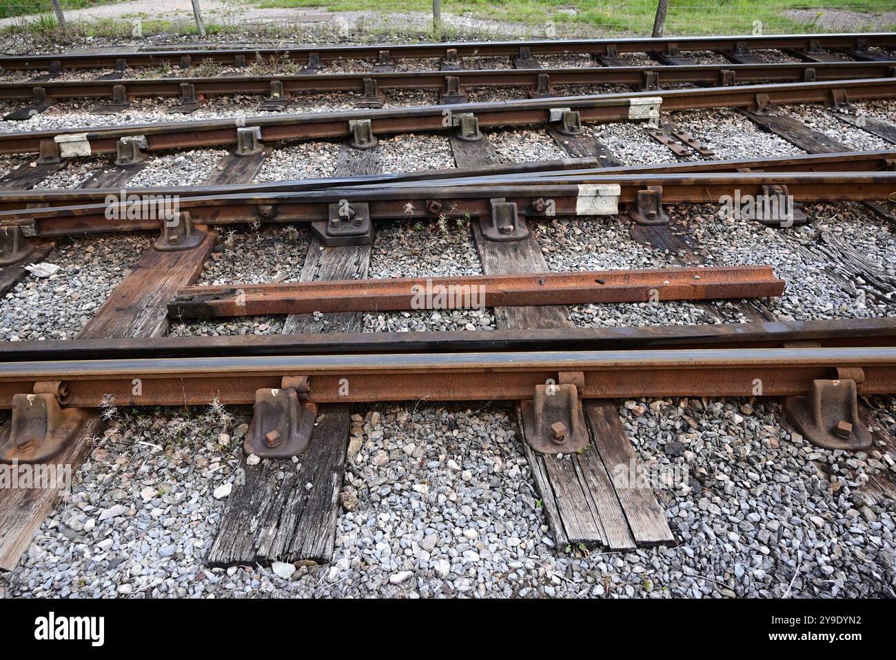 Linee ferroviarie alla stazione di Kingswear sulla Dartmouth Steam Railway. Foto Stock