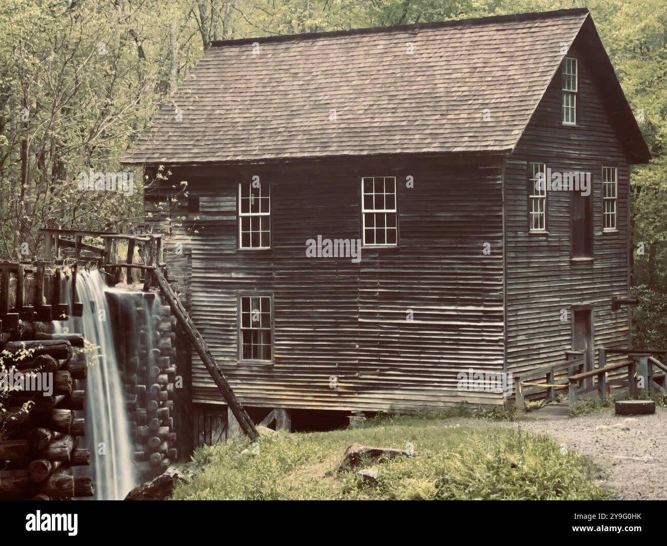 Mingus Mill nel Great Smoky Mountains National Park, Cherokee, North Carolina - Immagine stock catturata con smartphone