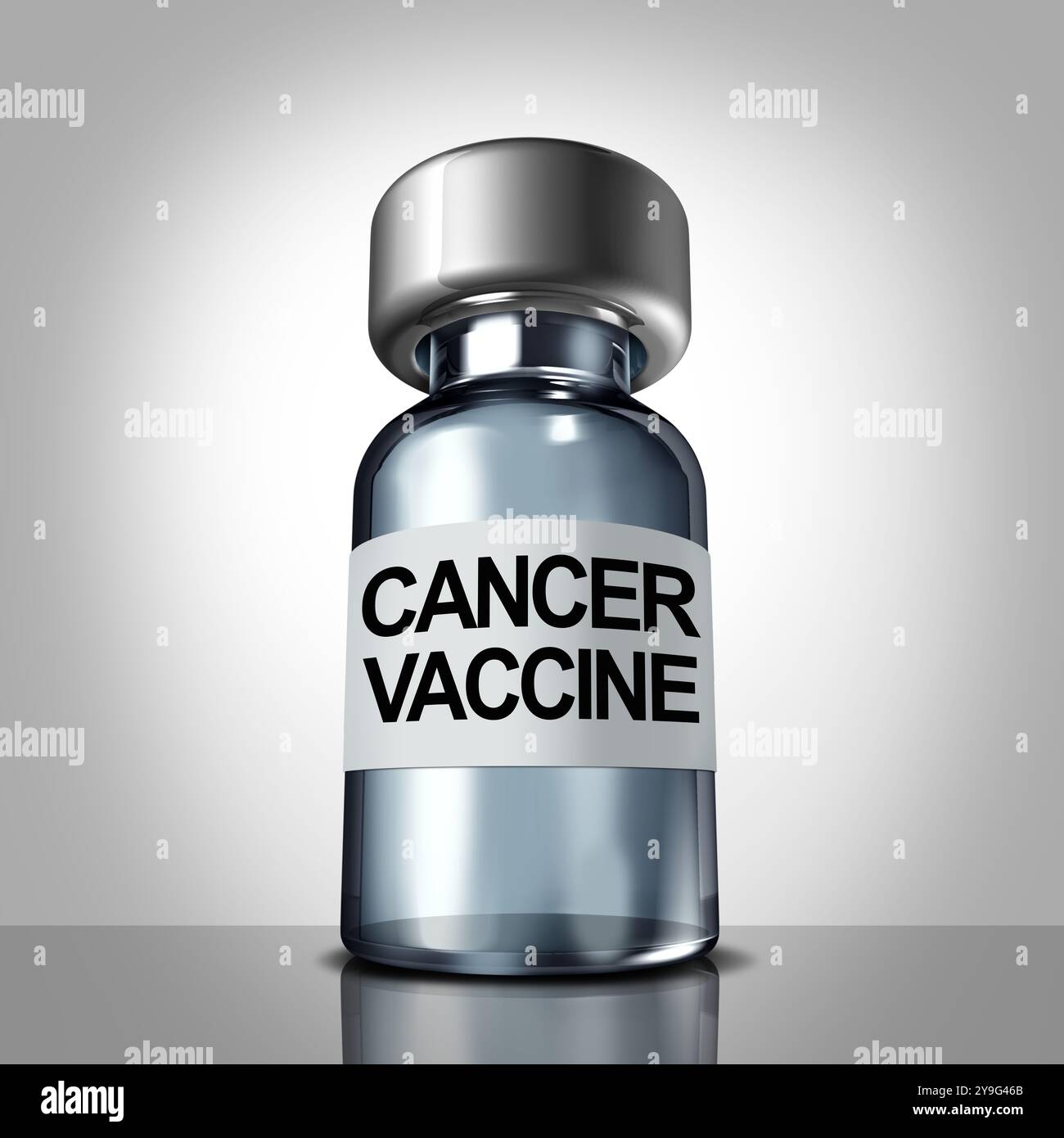 Immunoterapia con vaccino antitumorale come simbolo di una bottiglia di vaccinazione per aiutare il sistema immunitario nella prevenzione della crescita tumorale farmaci per l'immunizzazione. Foto Stock