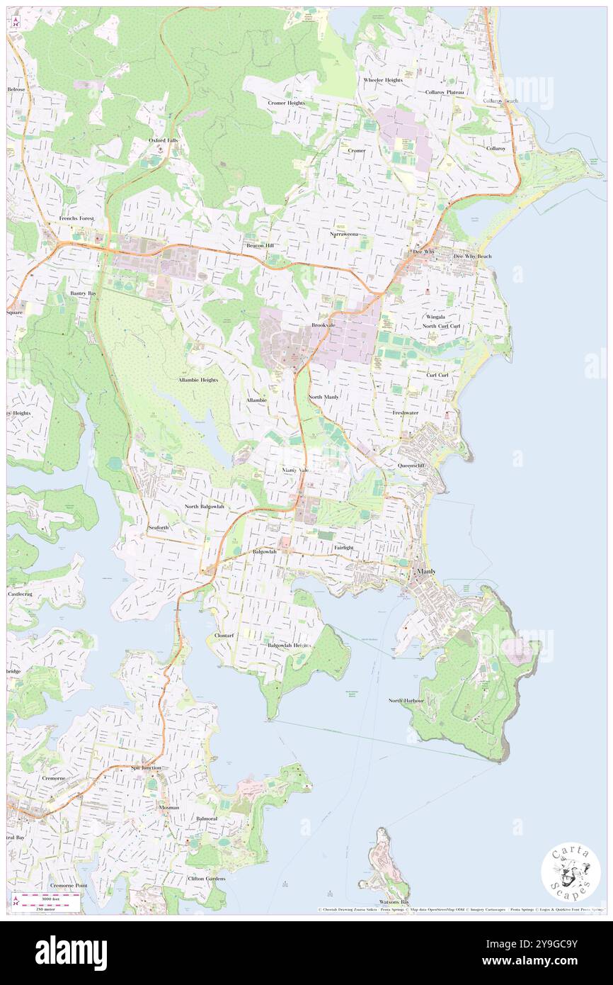 Manly Warringah District Park, AU, Australia, nuovo Galles del Sud, s 33 46' 54'', N 151 16' 4'', MAP, Cartascapes Map pubblicata nel 2024. Esplora Cartascapes, una mappa che rivela i diversi paesaggi, culture ed ecosistemi della Terra. Viaggia attraverso il tempo e lo spazio, scoprendo l'interconnessione del passato, del presente e del futuro del nostro pianeta. Foto Stock