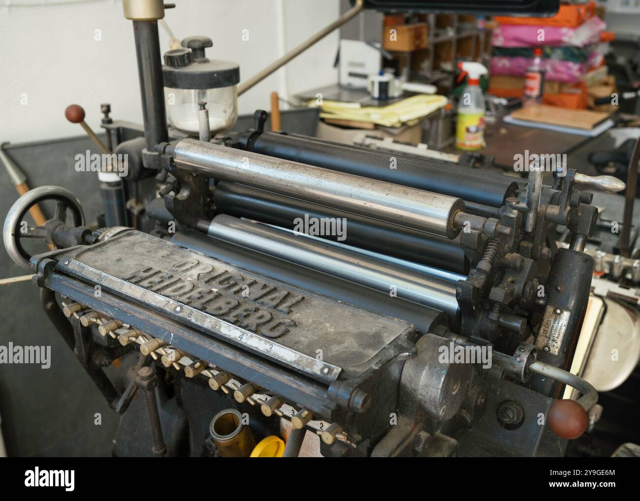 Original Heidelberg Platen Press. Foto Stock