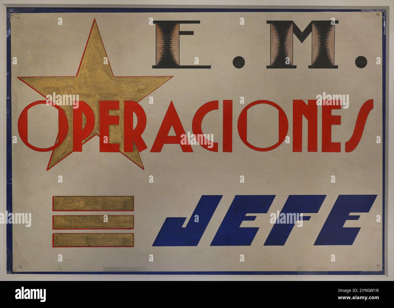 Storia della Spagna. Segno del capo delle operazioni dello Stato maggiore dell'Esercito Popolare della repubblica durante la guerra civile. Carta e inchiostri, 1936. Museo dell'esercito. Toledo, Spagna. Foto Stock