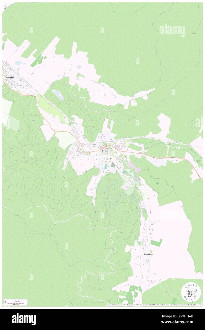 Bright, Alpine, AU, Australia, Victoria, s 36 43' 47'', N 146 57' 35'', MAP, Cartascapes Map pubblicata nel 2024. Esplora Cartascapes, una mappa che rivela i diversi paesaggi, culture ed ecosistemi della Terra. Viaggia attraverso il tempo e lo spazio, scoprendo l'interconnessione del passato, del presente e del futuro del nostro pianeta. Foto Stock