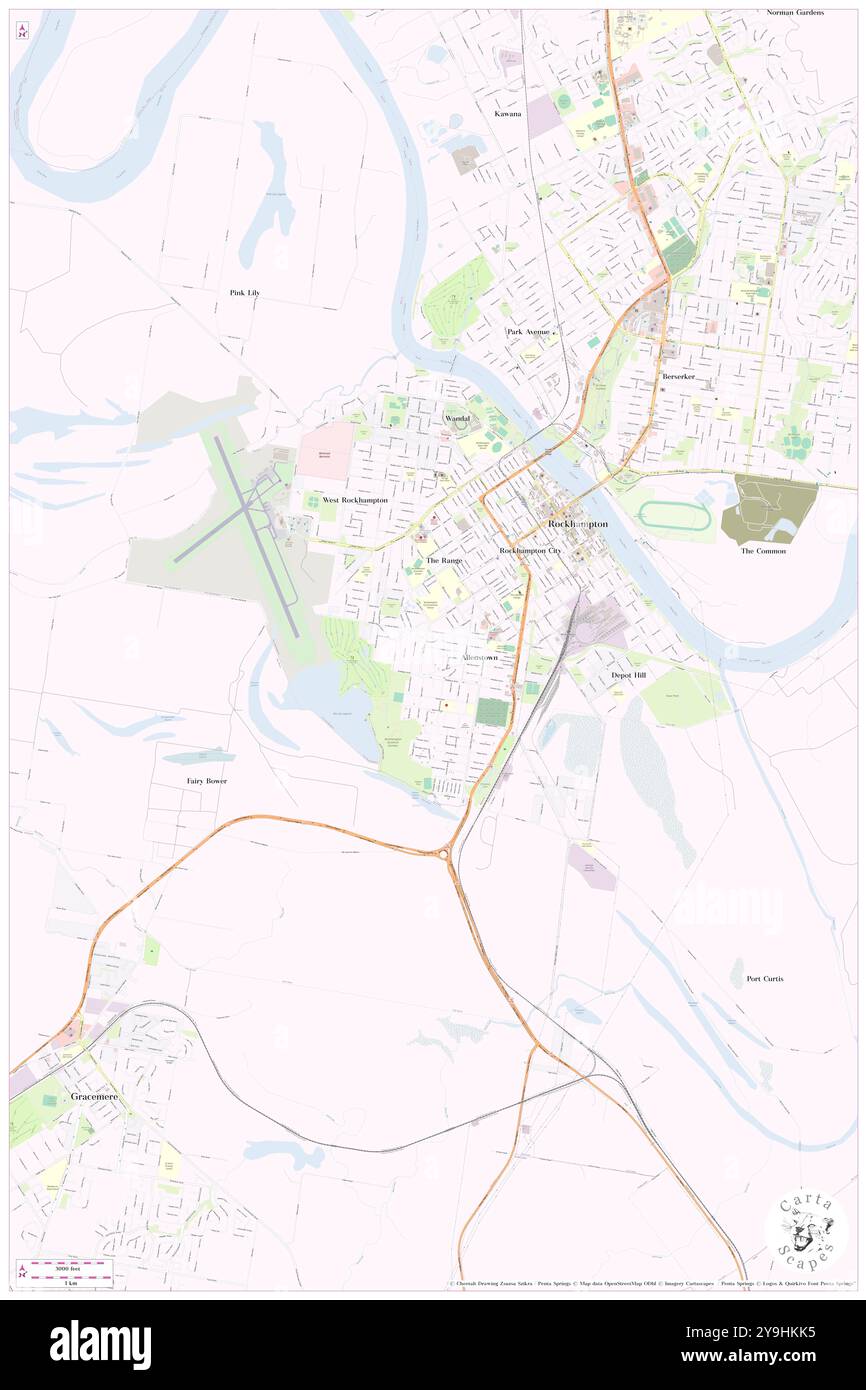 The Range, Rockhampton, AU, Australia, Queensland, s 23 23' 31'', N 150 29' 46'', mappa, Cartascapes Map pubblicata nel 2024. Esplora Cartascapes, una mappa che rivela i diversi paesaggi, culture ed ecosistemi della Terra. Viaggia attraverso il tempo e lo spazio, scoprendo l'interconnessione del passato, del presente e del futuro del nostro pianeta. Foto Stock