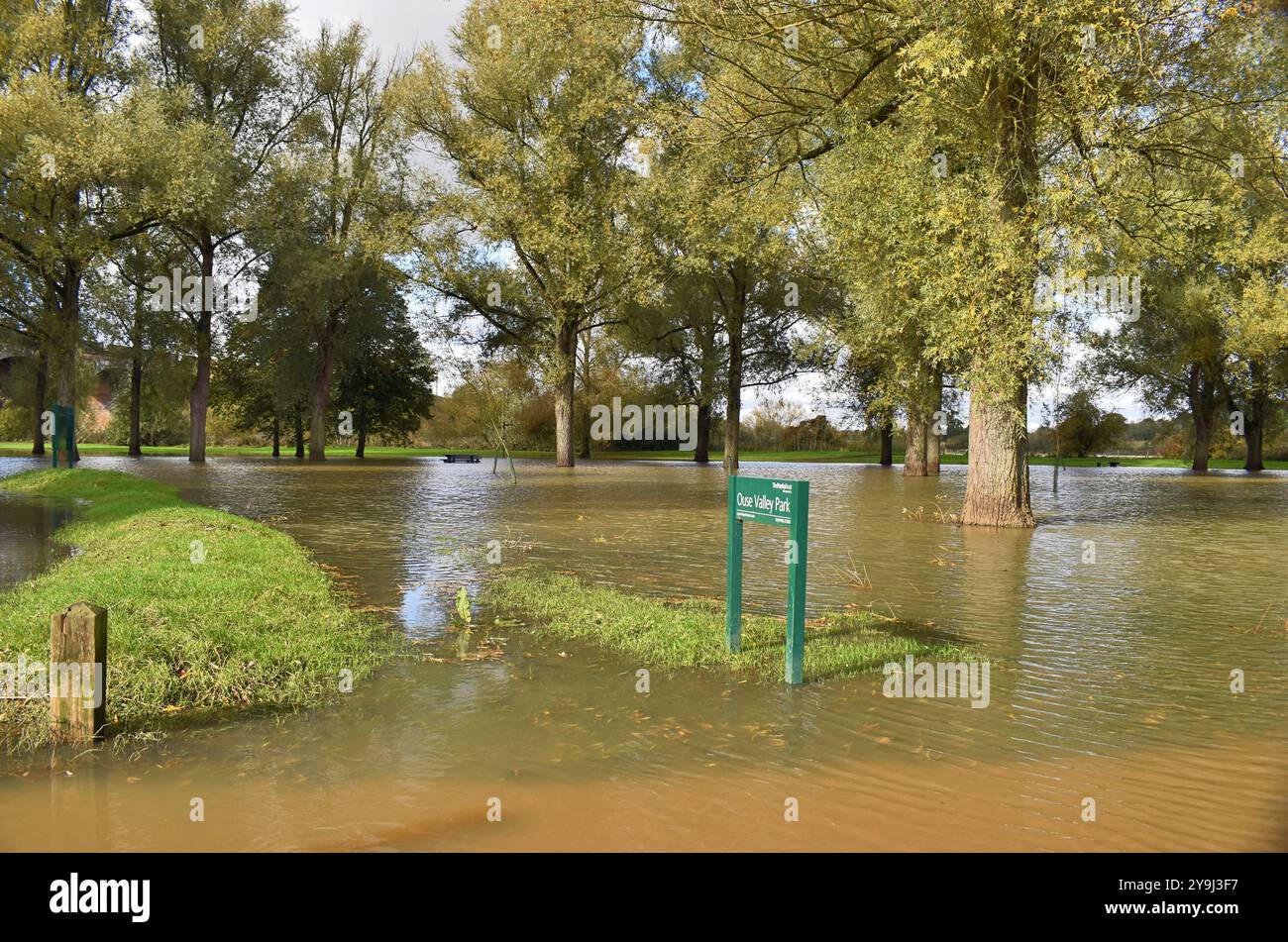 Allagamento all'Ouse Valley Park di Milton Keynes. Foto Stock