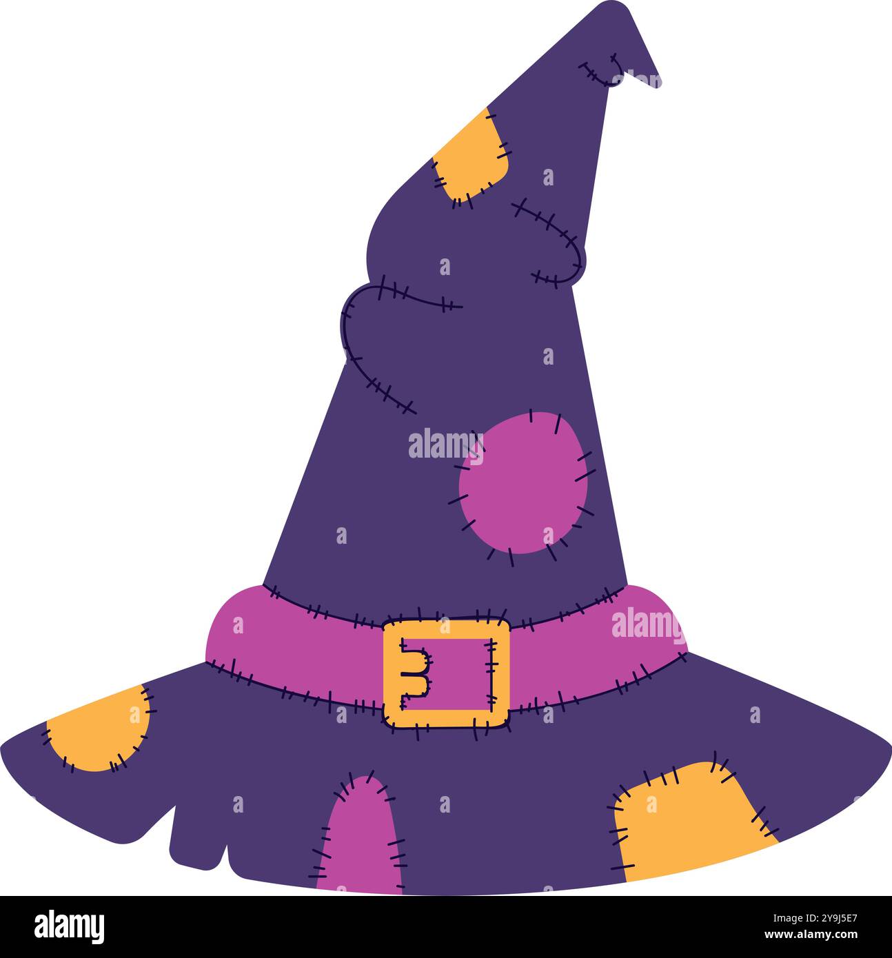 Cappello da strega viola con toppe cucite e fibbia, Vector Illustrazione Vettoriale