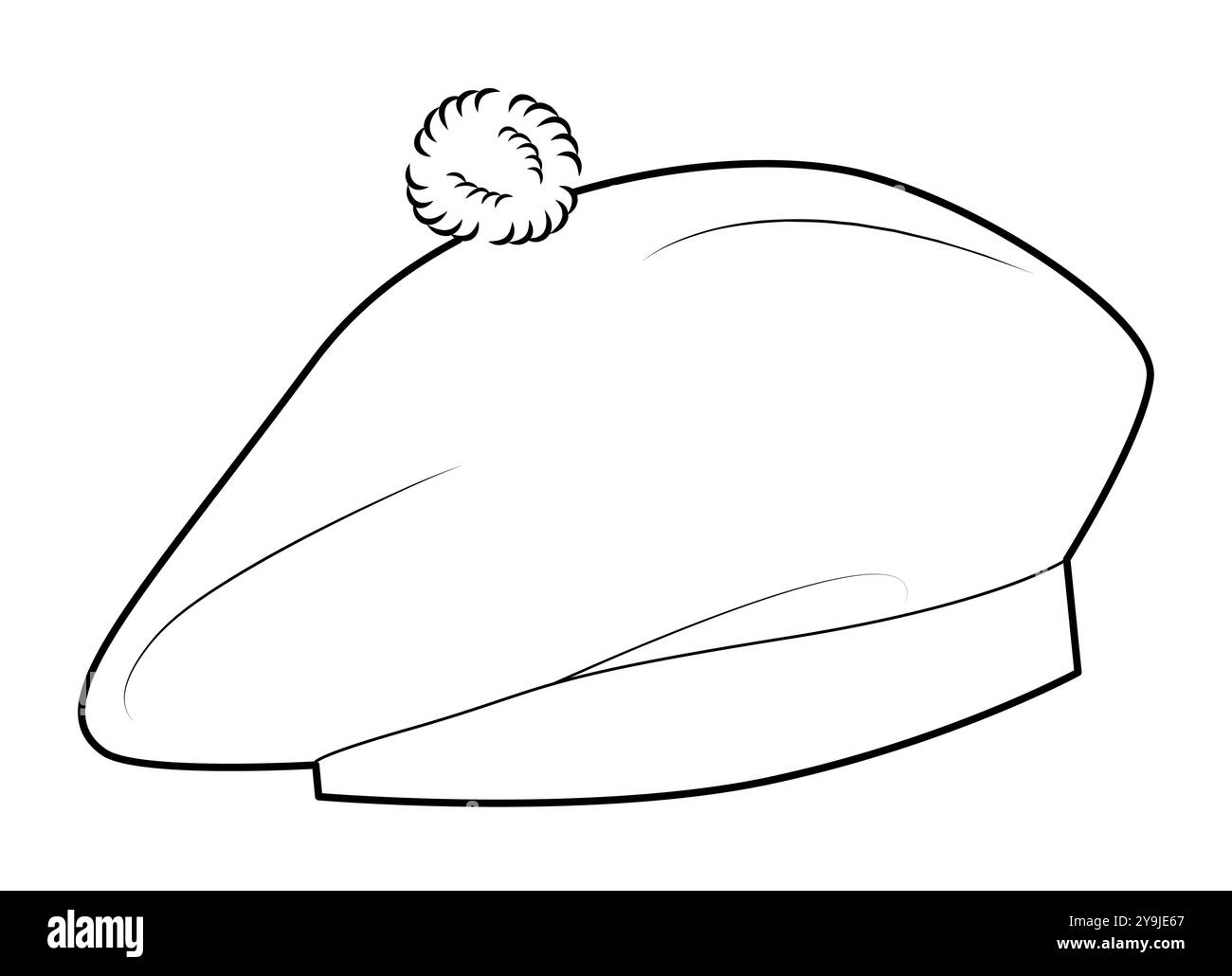 Berretto Balmoral Bonnet. Illustrazione tecnica dell'abbigliamento con cappellino accessorio Winter Head Fashion. Copricapo vettoriale per uomo, donna, stile unisex, modello piatto CAD mockup contorno di schizzo isolato Illustrazione Vettoriale