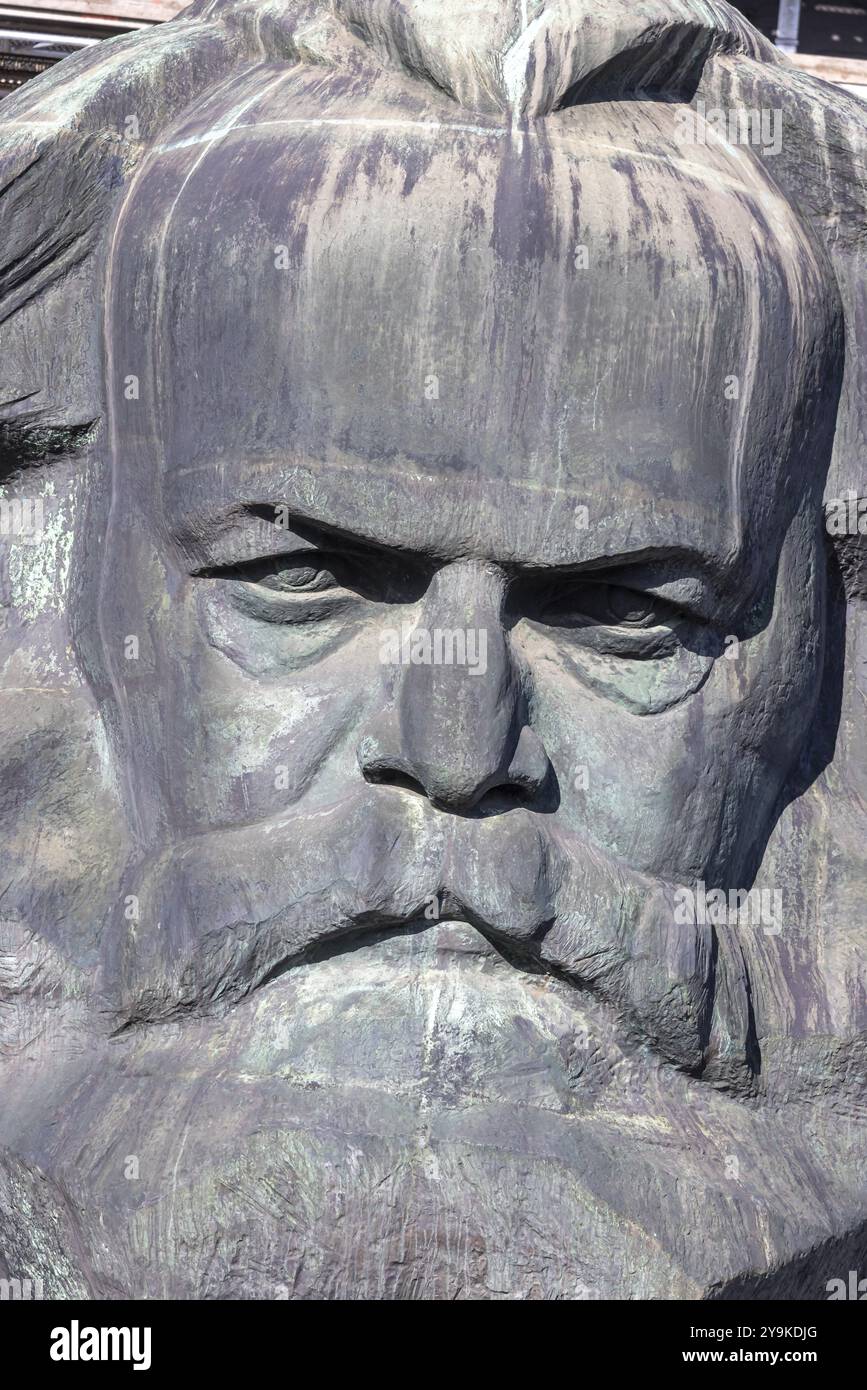 Karl Marx Monument, scultura di 40 tonnellate, il punto di riferimento più noto della città di Chemnitz, Sassonia, Germania, Europa Foto Stock