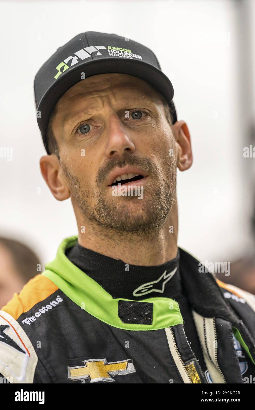 ROMAIN GROSJEAN (77) di Ginevra, Svizzera, si prepara alla 108a corsa della 500 miglia di Indianapolis sul circuito di Indianapolis, IN Foto Stock