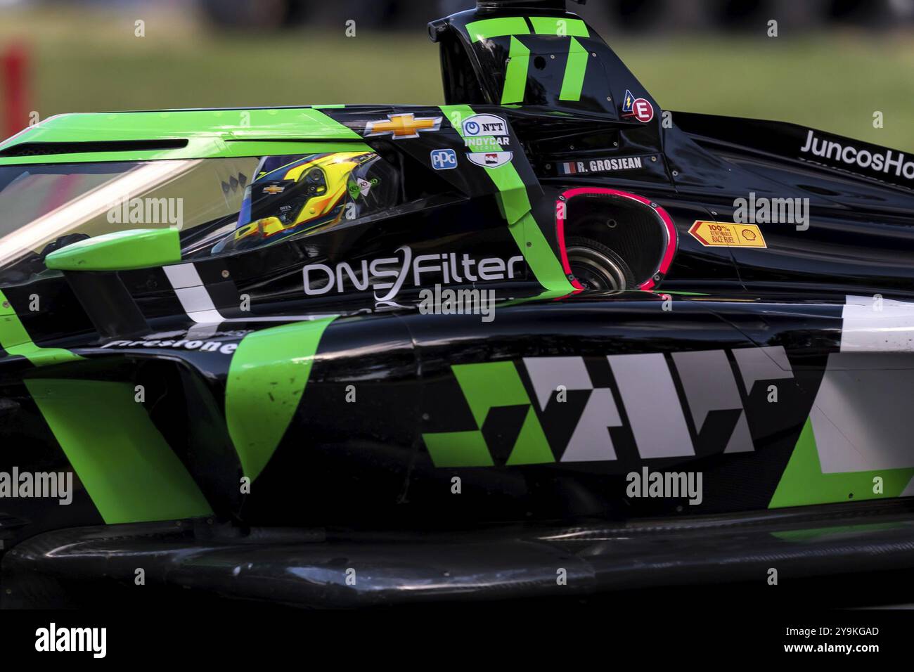 ROMAIN GROSJEAN (77) di Ginevra, Svizzera, pratica per la Honda Indy 200 al Mid-Ohio Sports Car Course di Lexington, OHIO Foto Stock