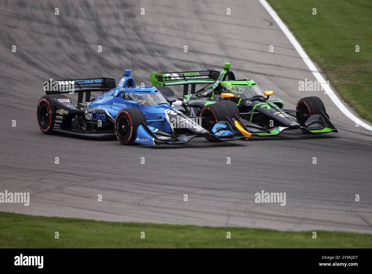 ROMAIN GROSJEAN (77) di Ginevra, Svizzera, guida in pista durante il Gran Premio Indy dei bambini dell'Alabama al Barber Motorsports Park di Birming Foto Stock