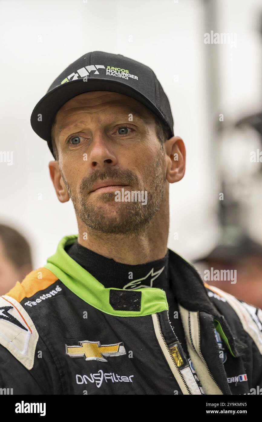 ROMAIN GROSJEAN (77) di Ginevra, Svizzera, si prepara alla 108a corsa della 500 miglia di Indianapolis sul circuito di Indianapolis, IN Foto Stock
