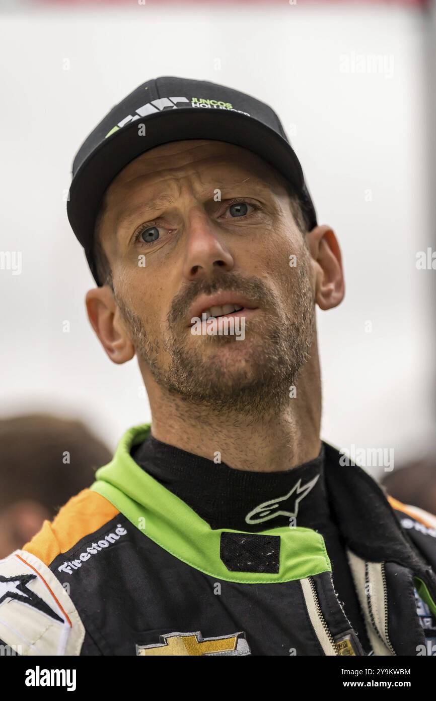 ROMAIN GROSJEAN (77) di Ginevra, Svizzera, si prepara alla 108a corsa della 500 miglia di Indianapolis sul circuito di Indianapolis, IN Foto Stock