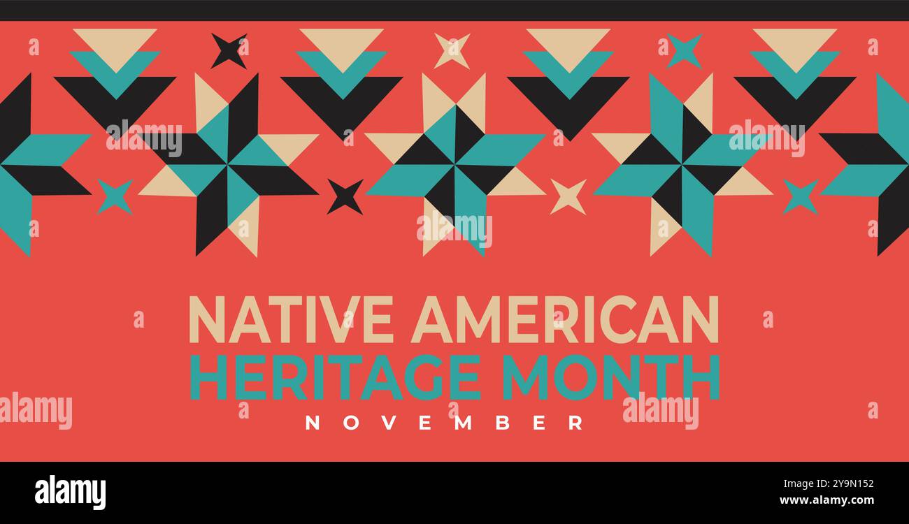 Saluto del mese del patrimonio nativo americano banner vettoriale, poster, cartolina, contenuti per i social media con il testo sfondo del patrimonio nativo americano Illustrazione Vettoriale