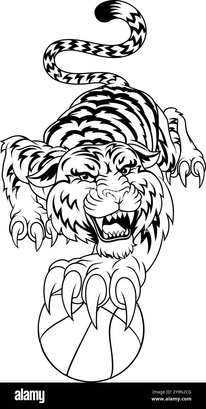 Tiger Basketball Ball Animal Sports Team Mascot Illustrazione Vettoriale Tiger Basketball Ball Animal Sports Team Mascot Illustrazione Vettoriale