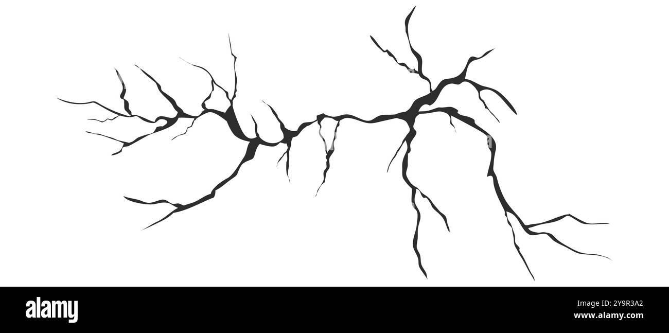 Vetro incrinato, parete, uovo, fessure nella vista dall'alto del terreno. Calcestruzzo, fessure da disastri, superficie da terremoto, terreno rotto rovinato, disegnato a mano. Illustrazione vettoriale Illustrazione Vettoriale