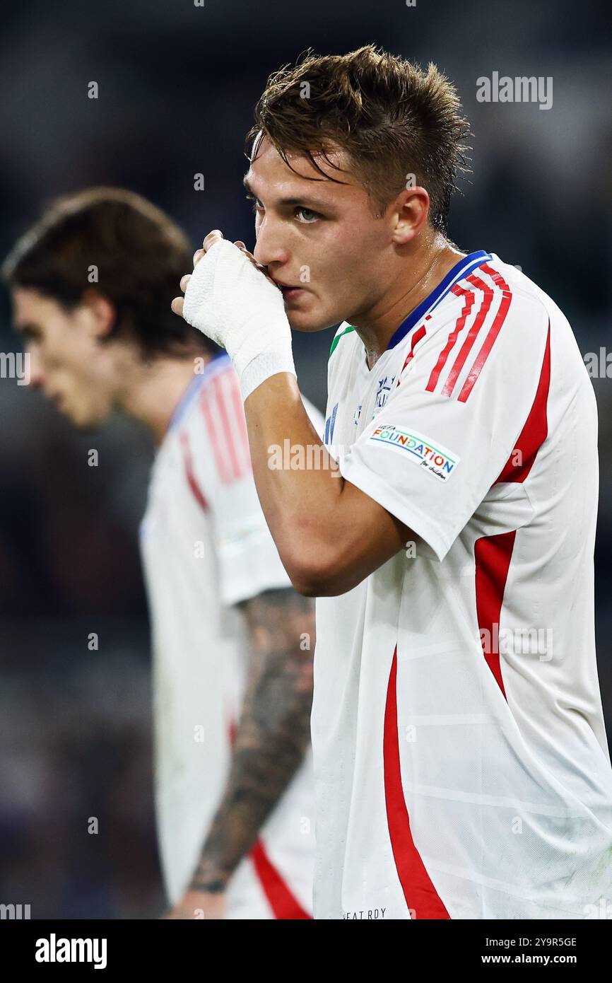 Roma, Italia. 10 ottobre 2024. Mateo Retegui d'Italia guarda durante la partita di calcio UEFA Nations League, League A, girone A2 tra Italia e Belgi Foto Stock