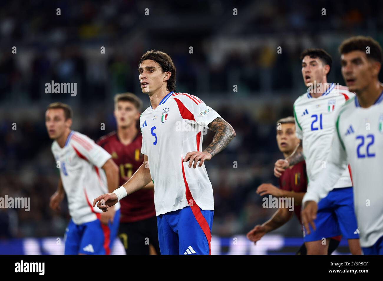 Roma, Italia. 10 ottobre 2024. Riccardo Calafiori d'Italia guarda durante la partita di calcio UEFA Nations League, League A, girone A2 tra Italia e Foto Stock