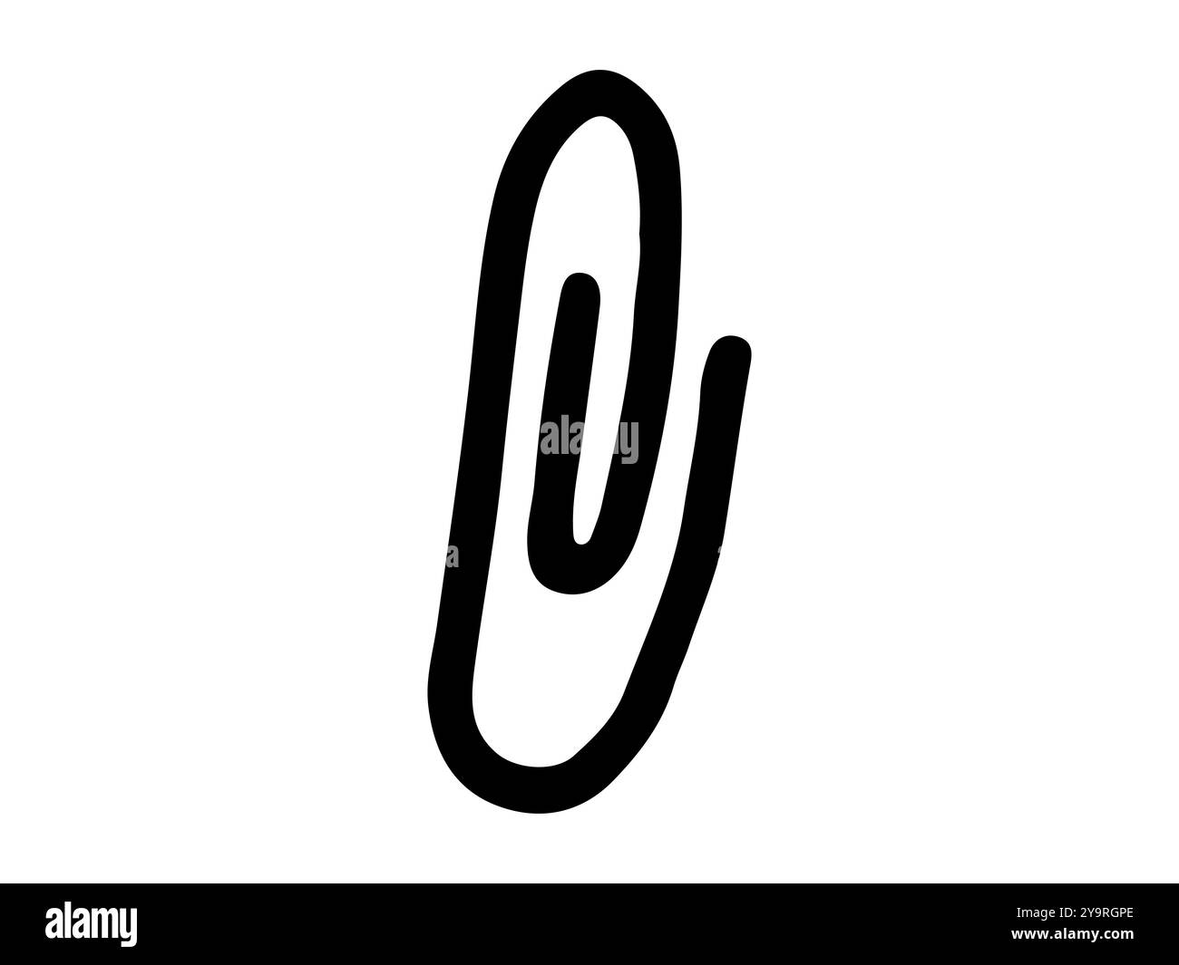 Silhouette nera di una graffetta isolata su sfondo bianco. Concetto di forniture per ufficio, articoli essenziali di cancelleria, design minimalista, strumenti quotidiani, SC Illustrazione Vettoriale