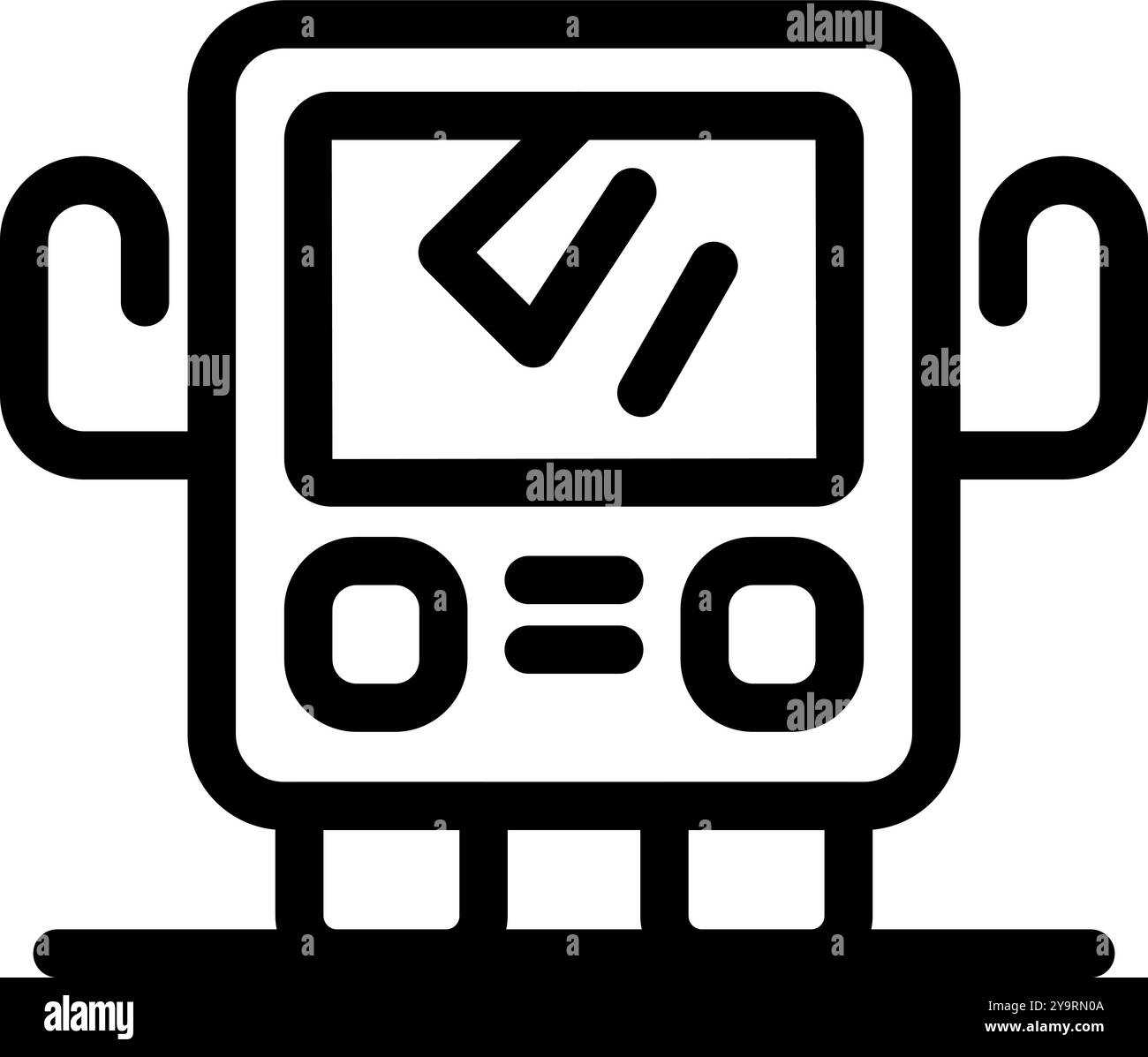 Semplice icona d'arte in linea nera di un moderno tram con porte aperte, che rappresenta il trasporto pubblico nelle aree urbane Illustrazione Vettoriale